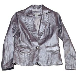 Worthington Leather Blazer Jacket Coat Purple Lavender Medium Lined Metallic